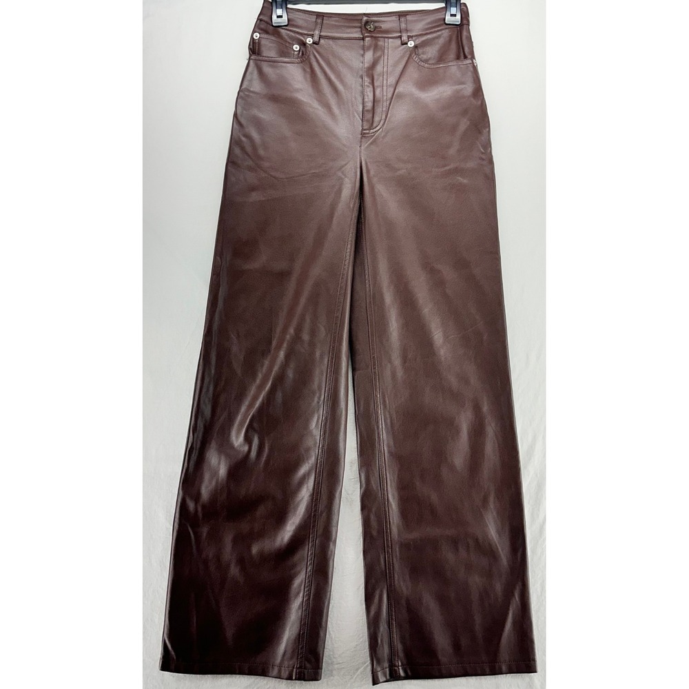 Urban Outfitters Brown Faux Leather Wide Leg Pants High Rise Trousers 24